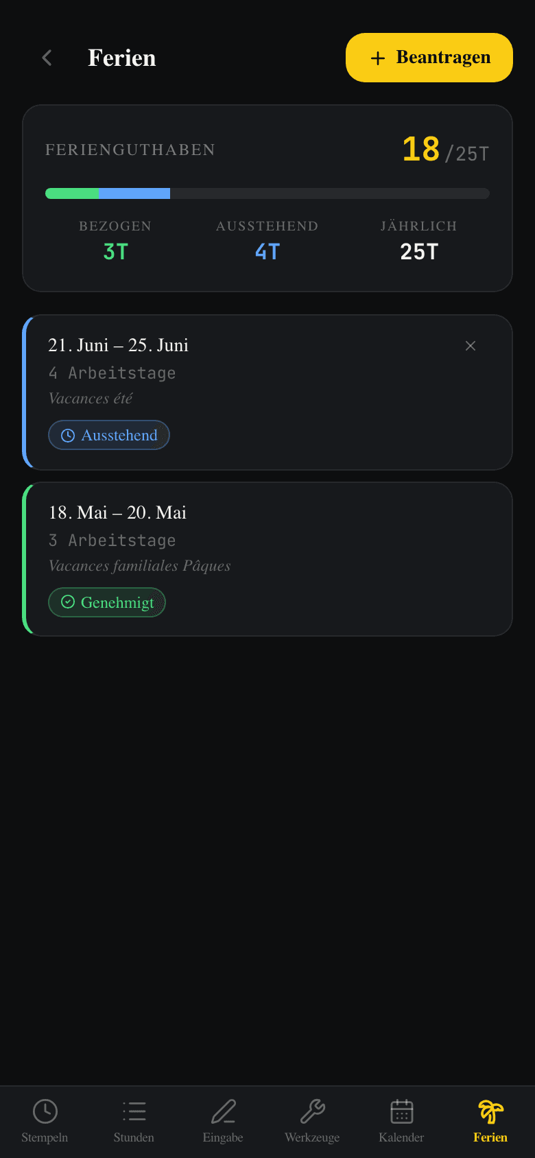 Application mobile KronDesk — demandes de congés et solde de vacances