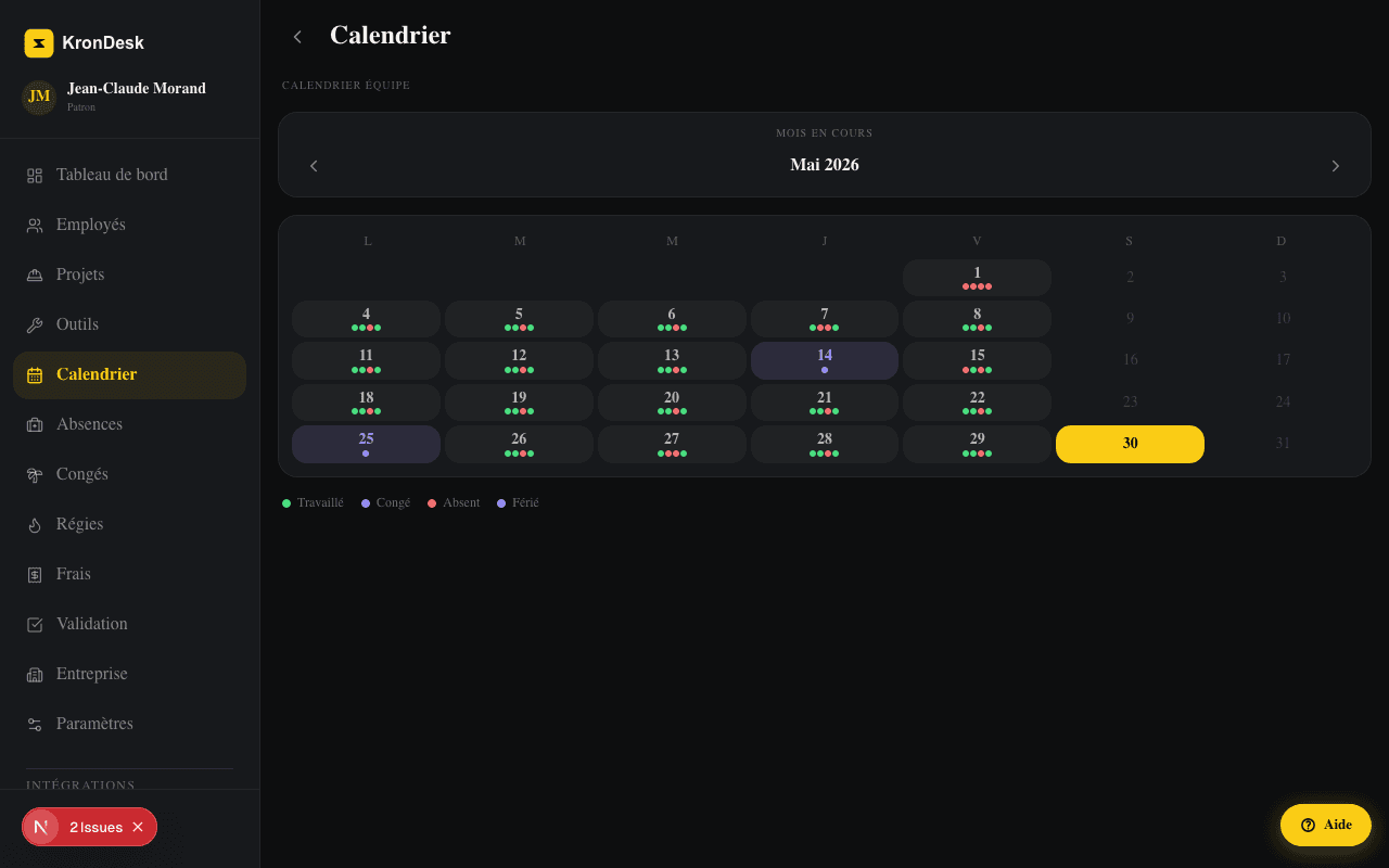 KronDesk — calendrier d'équipe avec rendez-vous assignables aux employés
