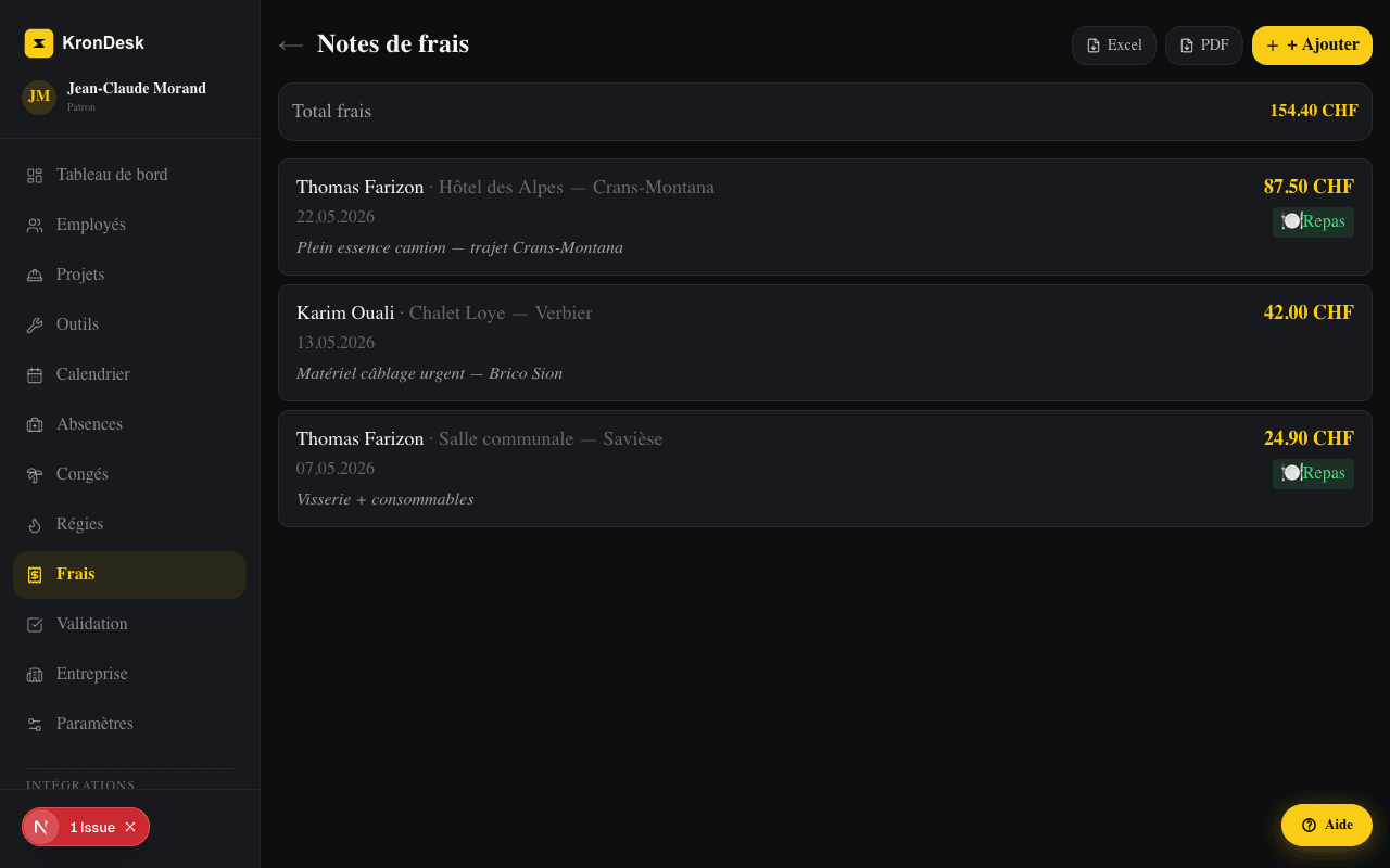 KronDesk — notes de frais avec photos de tickets, validation et export fiduciaire