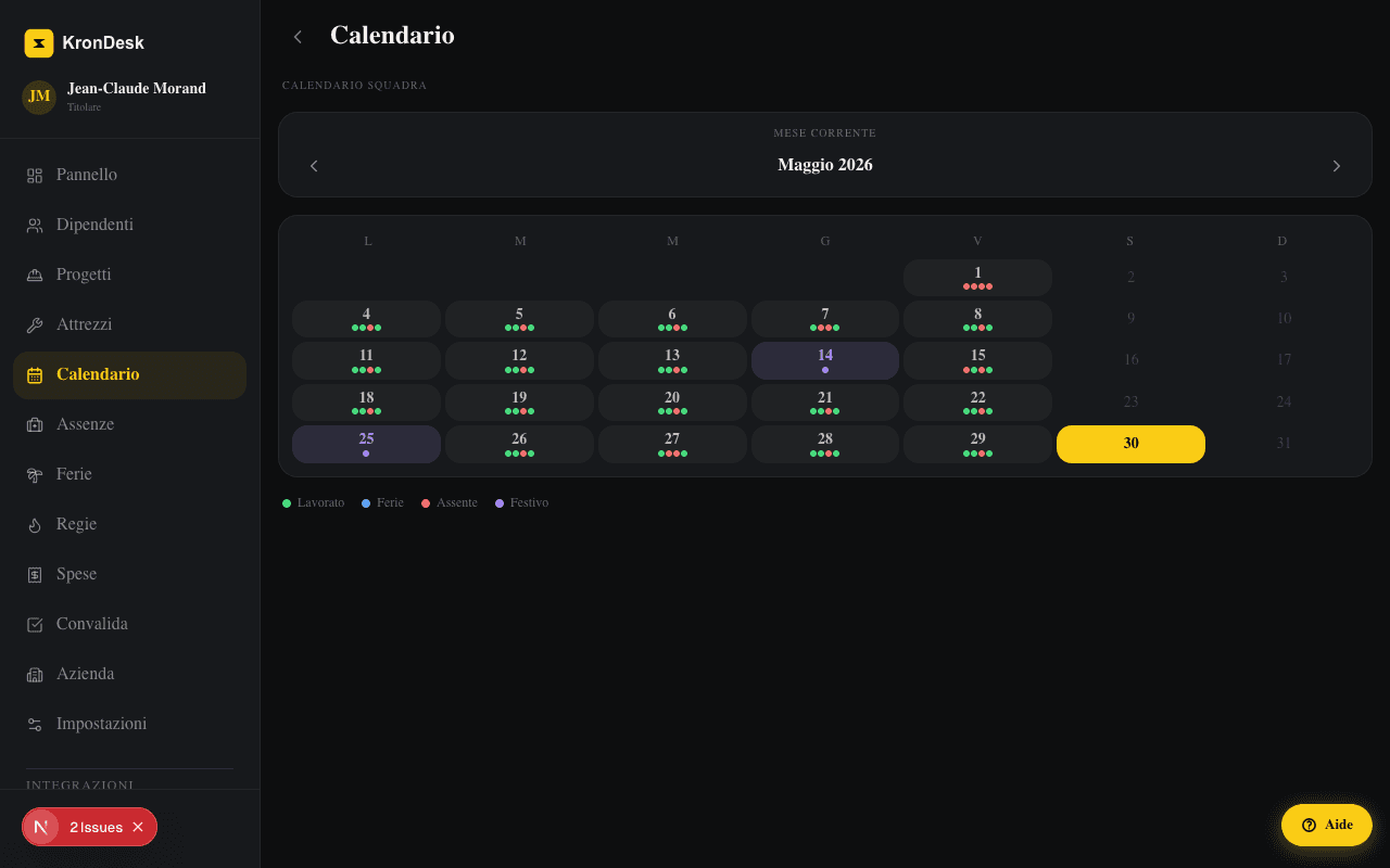 KronDesk — calendrier d'équipe avec rendez-vous assignables aux employés