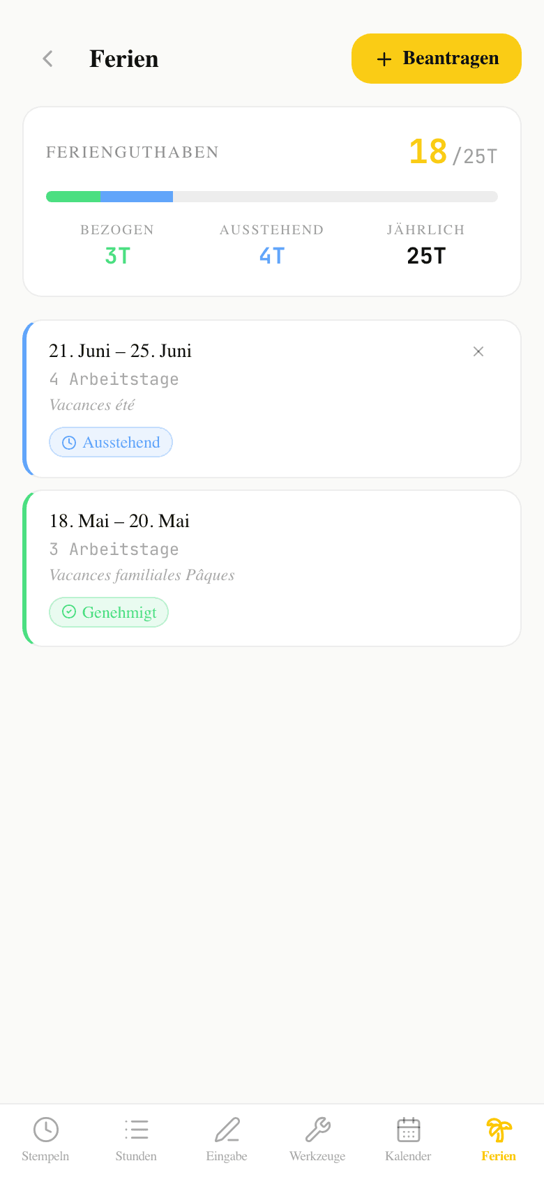 Application KronDesk sur smartphone — suivi du temps pour PME suisses du terrain