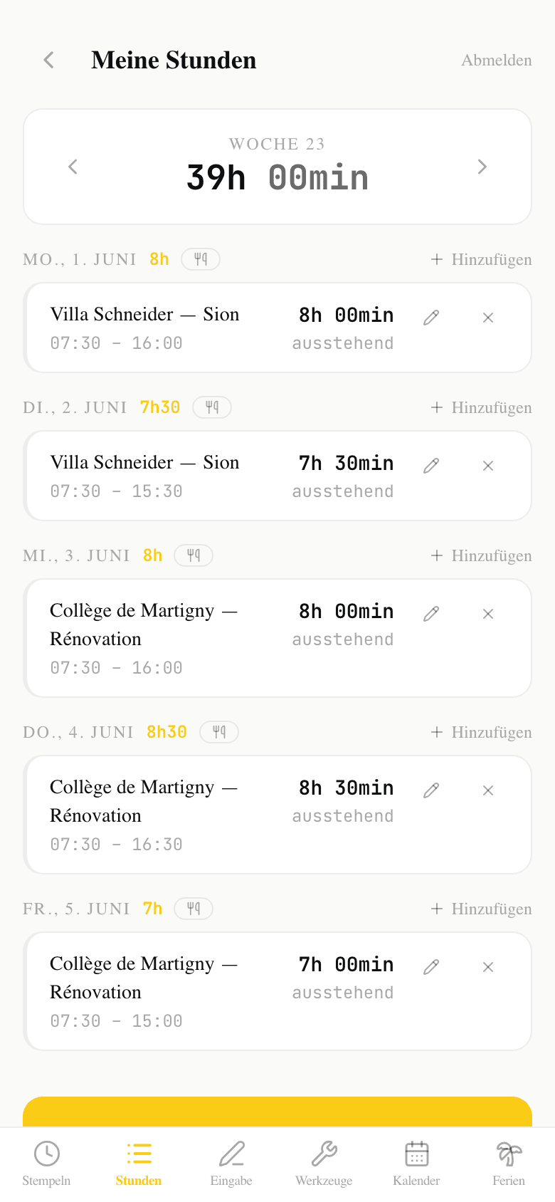 Application KronDesk sur smartphone — suivi du temps pour PME suisses du terrain