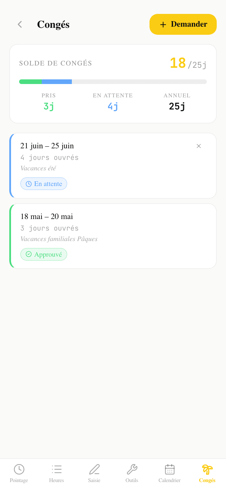 Application KronDesk sur smartphone — suivi du temps pour PME suisses du terrain